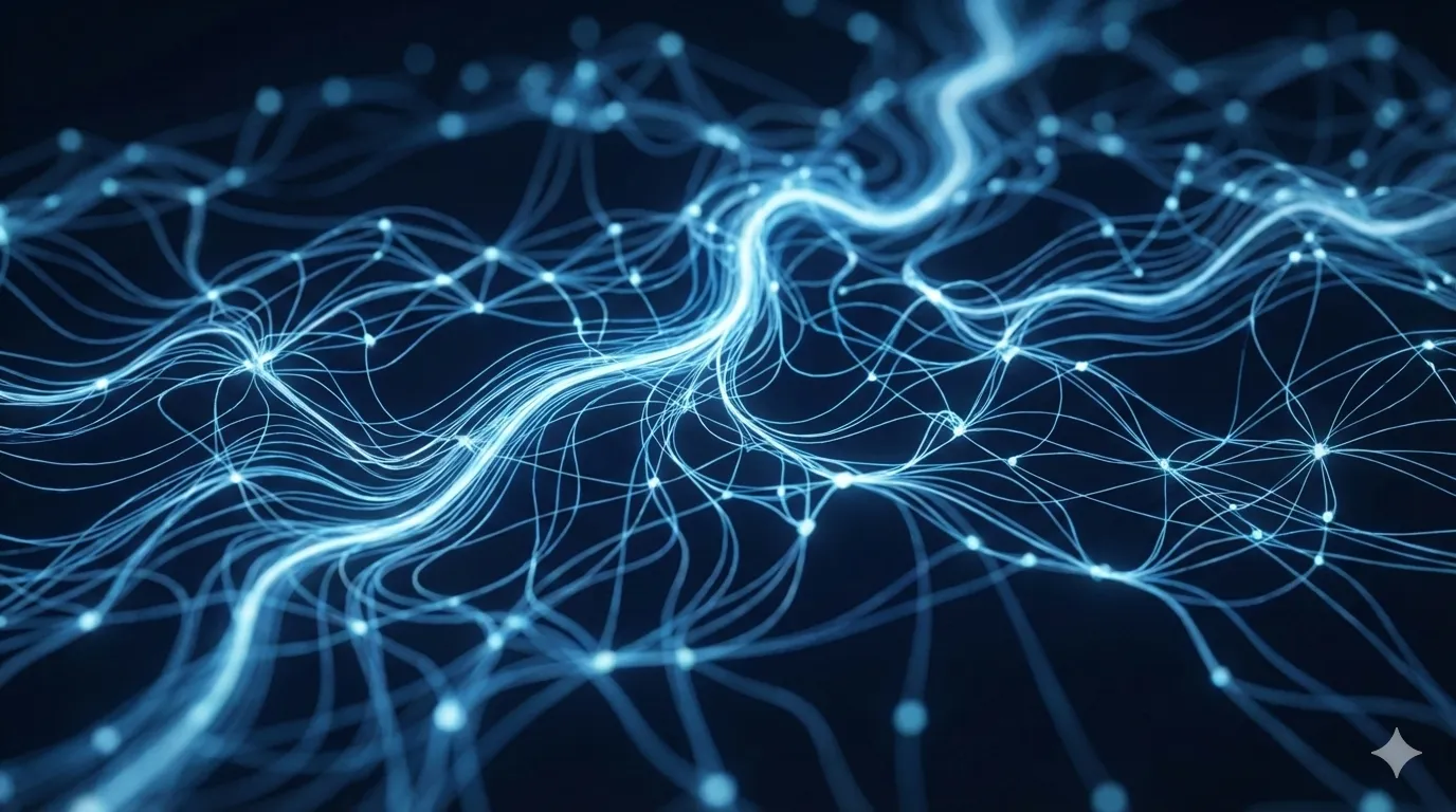 Abstract data network visualisation representing Responsible AI governance